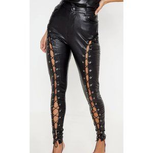 Prettylittlething Black Faux Leather Pants Size 10